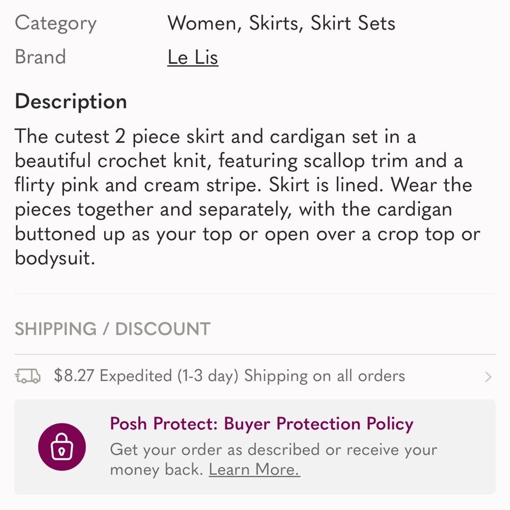 Le lis Pink and White Crochet cardigan skirt set - Picture 2 of 2